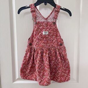 Oshkosh B'gosh Pink Floral Corduroy Overall Dress Jumper Girls Size 4T